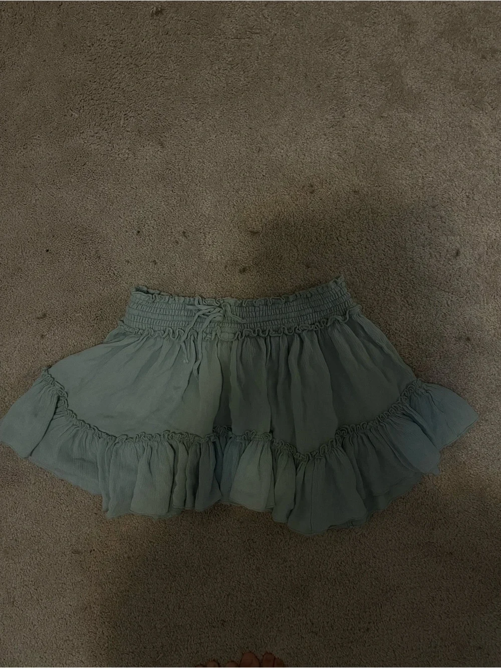 Smocked Waist Ruffle Mini Skirt in Sage - Picture 3 of 4